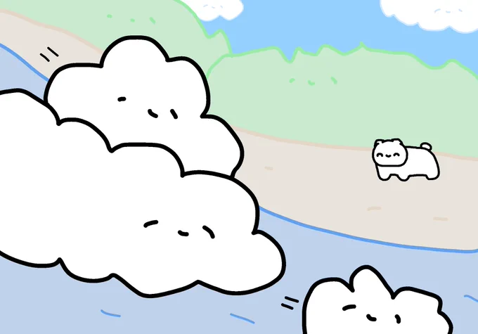 ネコチャンと綿が流れてくる川 #まいにちネコチャン 
