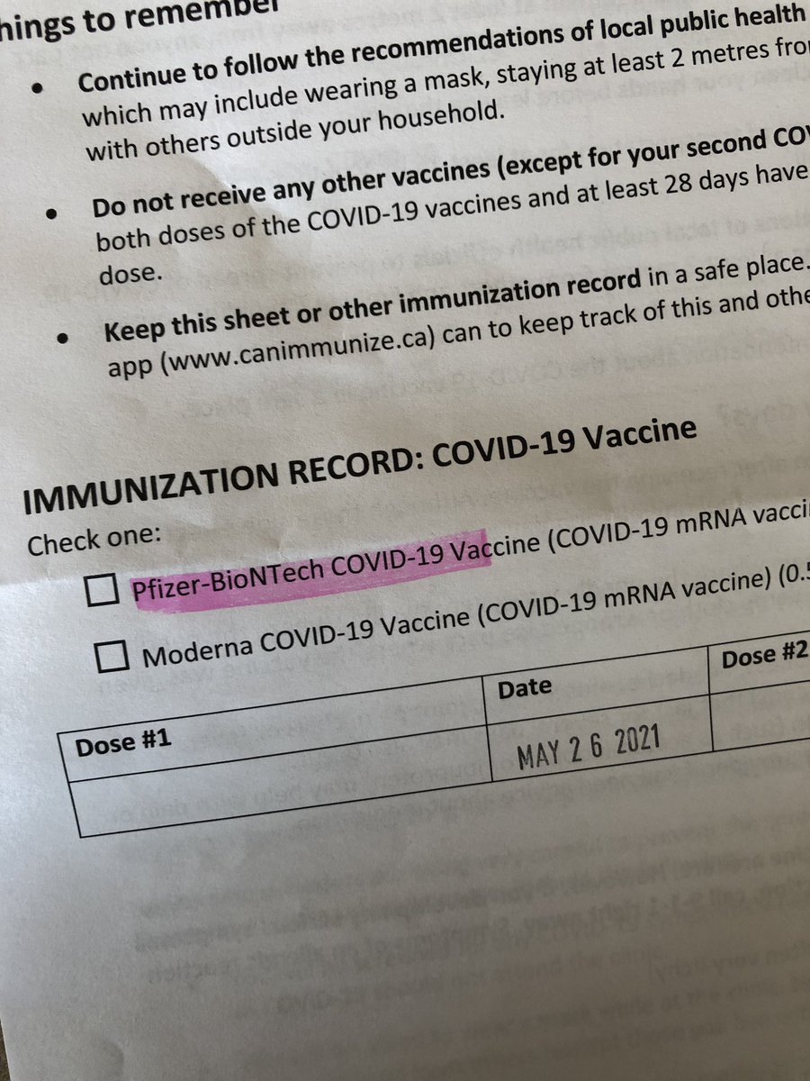 cmarsenault's tweet photo. Didn’t get a sticker 😕 but joined Pfizer gang May 26th. Patiently waiting for my turn to get dose number 2! #MyShotPEI https://t.co/A8IhGy9fqR