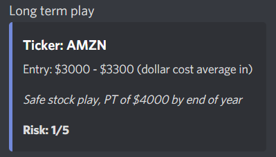 Invest_Tigators's tweet photo. $AMZN is destined for a run to $4000 and above this year. Wait and see 🤭 Ifykyk 🤫

On 8th June we saw a great buying opportunity and we've asked members to add this to their long term portfolio and keep Dollar Cost Averaging in.

We are PLANTING SEEDS 🌱 https://t.co/BU1OiGNVUP