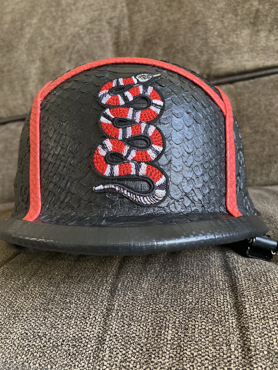 JBake860's tweet photo. Dapper Dan of motorcycle helmets 
Black Gucci on Black Python leather 
🔥🔥🔥🔥🔥🔥🔥🔥🔥🔥🔥🔥 https://t.co/5RnsefY6K0