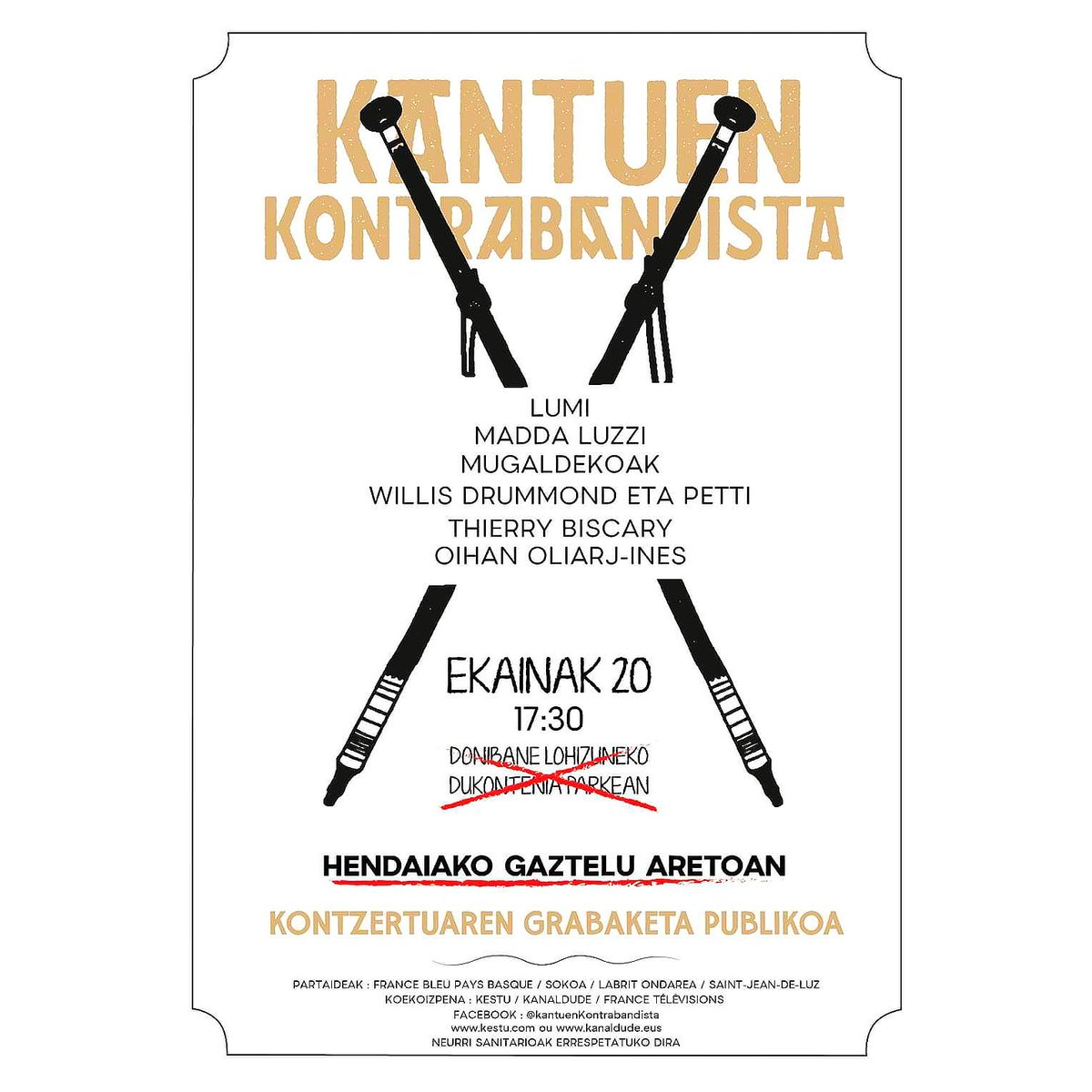 Bihar / demain / manana ( dimanche 20 igandearekin): 

17:30

HENDAIA

<a href="/Badokeus/">Badok</a> <a href="/Musikazuzenean/">MusikaZuzenean</a> <a href="/gaztea/">Gaztea</a> <a href="/Gaztezulo/">GAZTEZULO</a> <a href="/euskalirratiak/">Euskal Irratiak</a> <a href="/BlackIzar/">Black Izar</a> <a href="/eitbiparraldea/">EiTB Iparraldea</a> @Bleu_Basque <a href="/F3euskalherri/">France3 Euskal Herri Pays Basque</a> <a href="/NAIZirratia/">NAIZ irratia</a> <a href="/MediabaskInfo/">Mediabask info</a> <a href="/Kanaldude/">Kanaldude</a> @pettibera <a href="/Lumi/">Lumi</a> <a href="/ttirritt/">Thierry BISCARY</a>