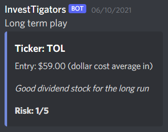 Invest_Tigators's tweet photo. Dividend stocks are often ignored by people... However, we don't. 

$TOL is a great dividend stock 😉 https://t.co/AfgBCLt0uc