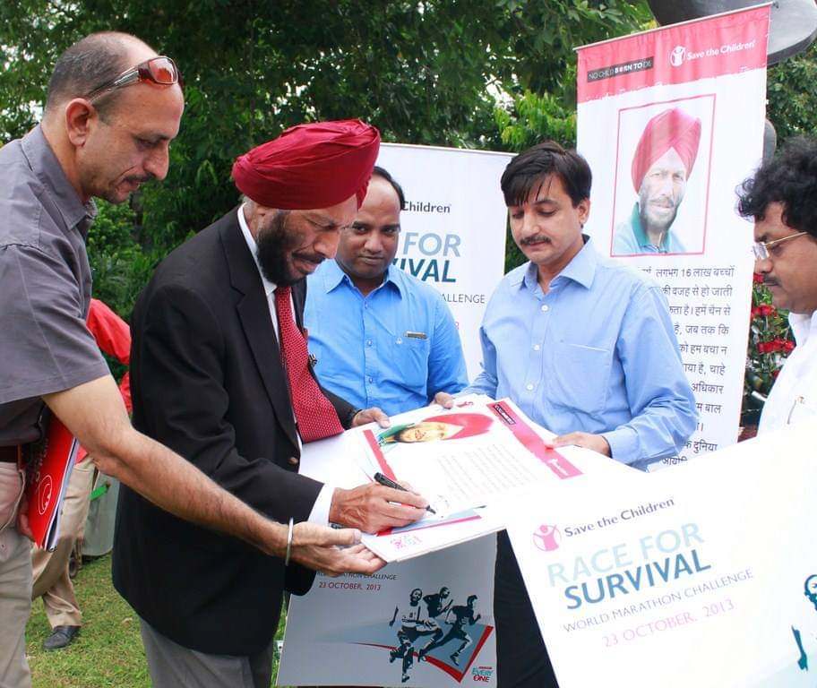balrakshabharat's tweet photo. We're saddened by the demise of legendary #MilkhaSingh ji. We've had a cherished association with #TheFlyingSikh. In 2013, he supported our 'No Child Born To Die' campaign. He was a true champion for children's cause. His legacy will continue to inspire the coming generations🙏. https://t.co/kj3SbpFTdI