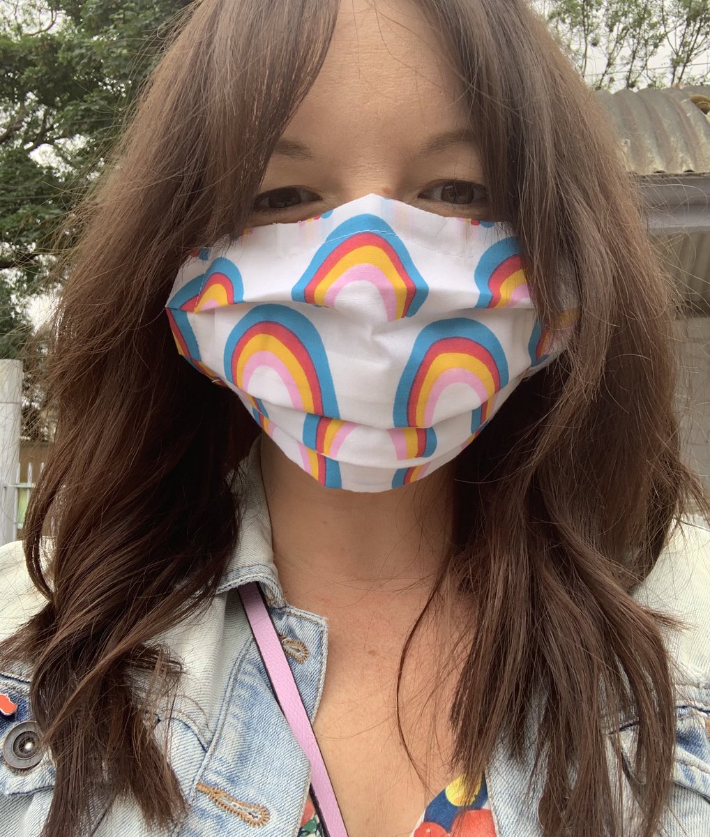 CazCronin's tweet photo. Sporting my new @CraftyAshShop mask. Which I’m thrilled with. 🌈 https://t.co/Eq33w0Qrt9