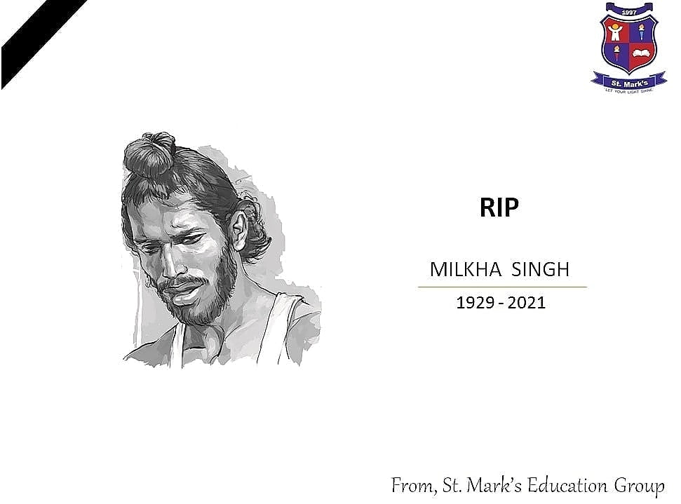 StMarksBanyan's tweet photo. RIP Our "Flying Sikh" - We join the Sporting World in Mourning the passing of a true Indian Legend, Milkha Singh. #RIPMilkhaSingh #RIPFlyingSikh #MilkhaSingh https://t.co/0KiMSBtpRT