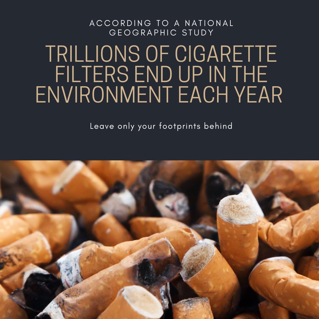 According to a National Geographic study, TRILLIONS of cigarette filters end up in the environment each year. 

Not only do they inhibit plant growth, but animals think they’re food - ingesting nicotine and other chemicals. 

Leave only your footprints behind. #zerowaste