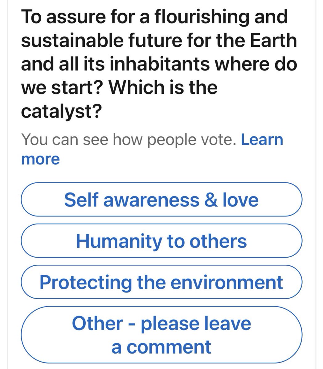 I would love and appreciate you answering my <a href="/LinkedIn/">LinkedIn</a> poll on the catalyst for humanity’s and Earth’s flourishing #environmental #Sustainability #humanity linkedin.com/posts/alisonsm…