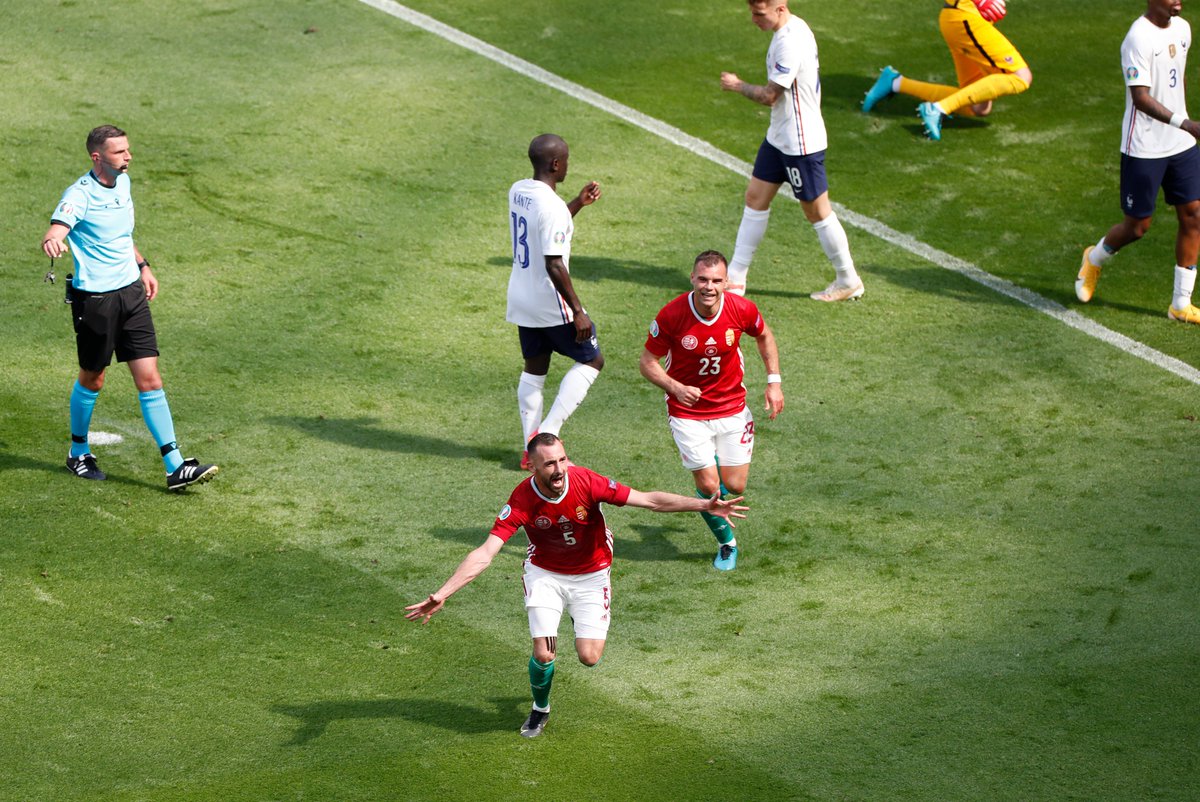 UEFAEURO's tweet photo. 🇭🇺 When you score against the world champions...

🥳 Scenes in Budapest! 

#EURO2020 https://t.co/0OQwGFqsvu