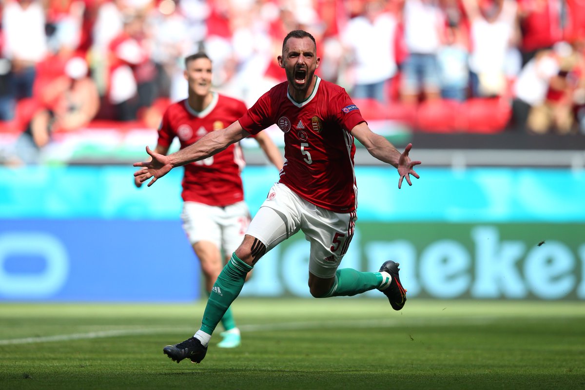 UEFAEURO's tweet photo. 🇭🇺 When you score against the world champions...

🥳 Scenes in Budapest! 

#EURO2020 https://t.co/0OQwGFqsvu