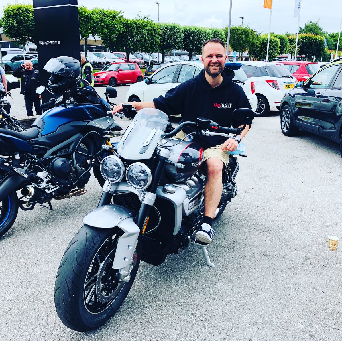UpRightDerbys's tweet photo. What do you reckon to Tom’s new bike ?? Well it isn’t his yet but … if we get a million likes on this post we think that #Triumphworld will give it to him #IfYouDontAsk #IWantYourClothesYourBootsAndYourMotorcycle https://t.co/dvqV6Lf3Kc