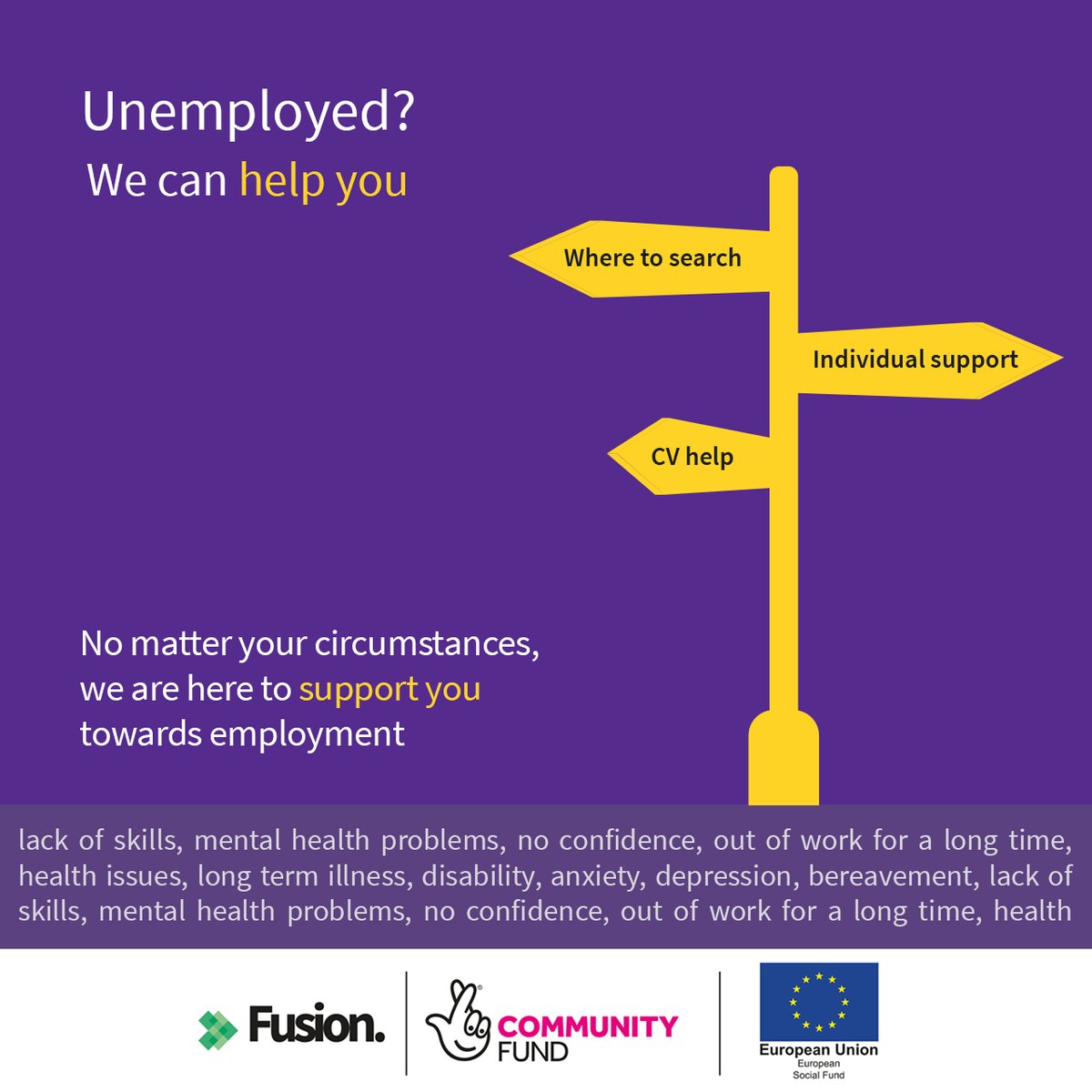 FusionWorcs's tweet image. If you are #unemployed, no matter your circumstances we&apos;re here to help. Call 01562 733133 or email fusion@vestia.org.uk for support towards #employment in #Worcestershire.
@TNLComFund #tnlcomfundesf #BuildingBetterOpportunities #BBO #WeBelieveInYou