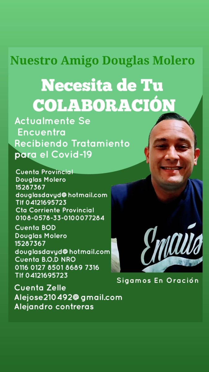 SOMOSMANAZ's tweet photo. Nuestro Hermano y Amigo @douglasprimeroj sigue necesitando de nuestra ayuda para superar el #VirusChino cualquier aporte que puedas hacer, desde la oración hasta publicando su imagen, nos ayudaría mucho. https://t.co/Od89LogIeW https://t.co/m0meSAKX5Z
