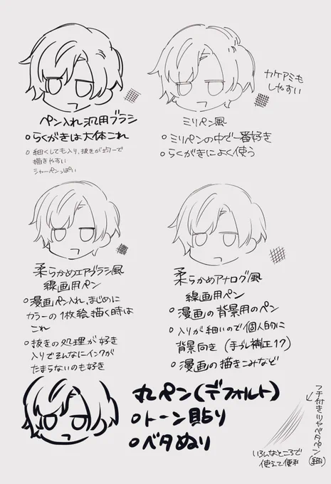 オススメのペンと色々なペンで描いた南條です 