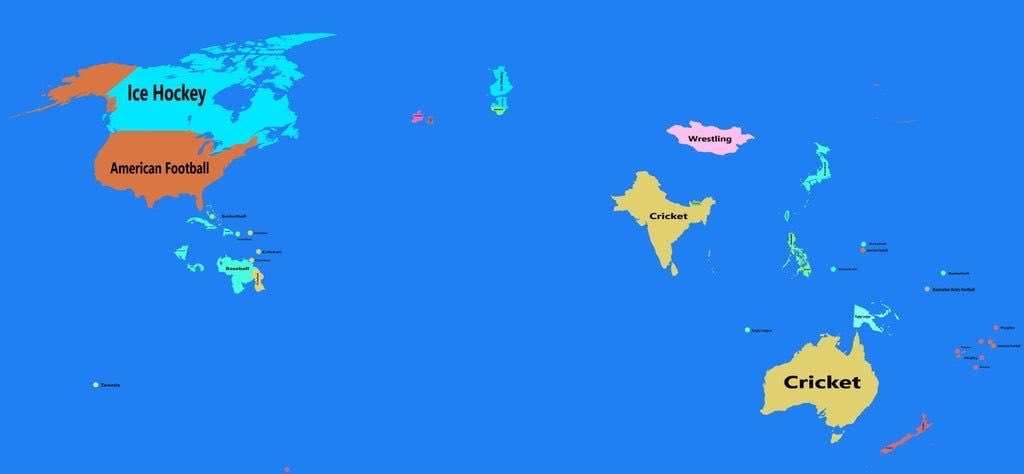 To celebrate #EURO2020here is a map showing only the countries where football (soccer⚽️) isn’t the most popular sport. Source: buff.ly/3az5BGi