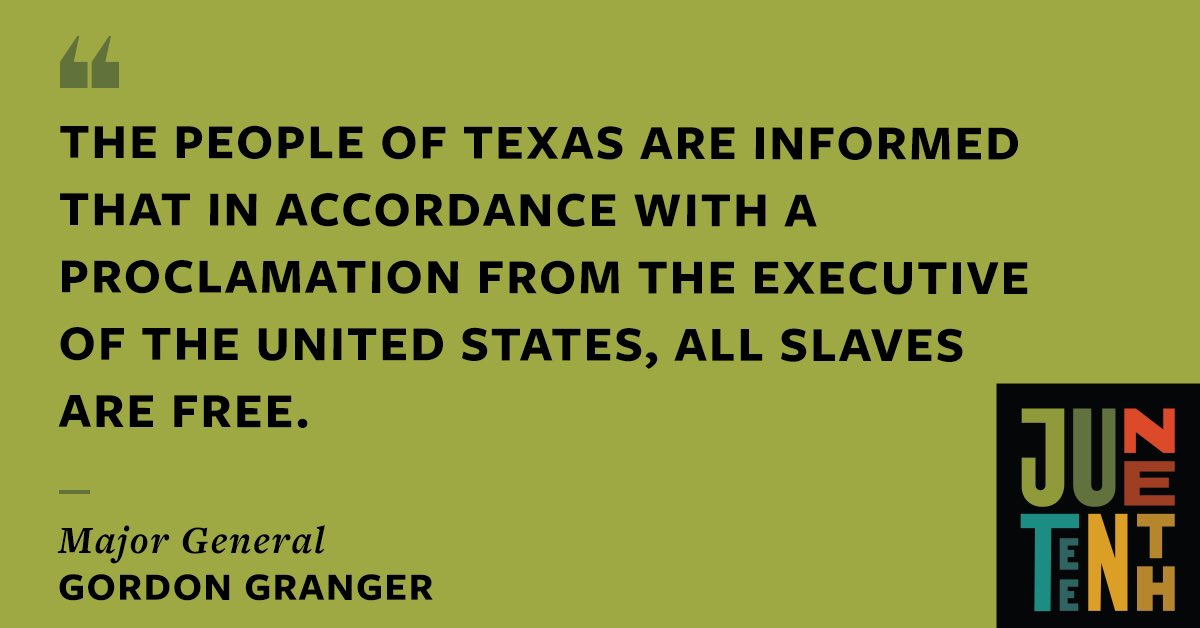 Not until Union General Gordon Granger arrived in Galveston, TX with 2,000 soldiers on June 19, 1865, did enslaved African Americans learn about their emancipation. 

How do you and your community commemorate #Juneteenth? #APeoplesJourney #ANationsStory