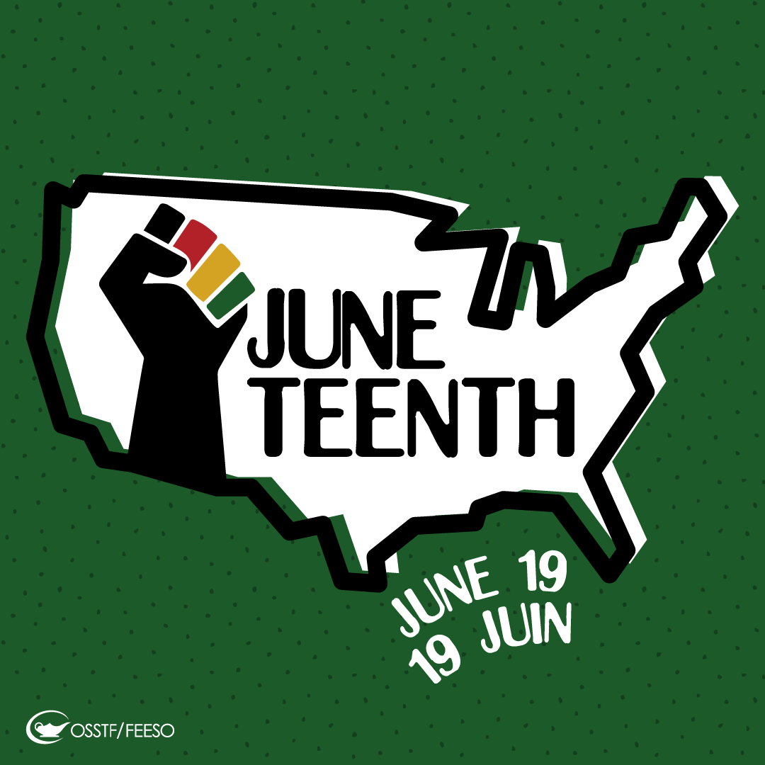 osstf's tweet photo. Today is Juneteenth. Also known as Emancipation Day, Jubilee Day, Freedom Day or Black Independence Day, Juneteenth was first celebrated 155 years ago as a way to mark the end of slavery in the U.S. 
To learn more please visit:
- https://t.co/kjIiqmrJMI 
-https://t.co/XNJ7OOiVoe https://t.co/izq5mVEjif