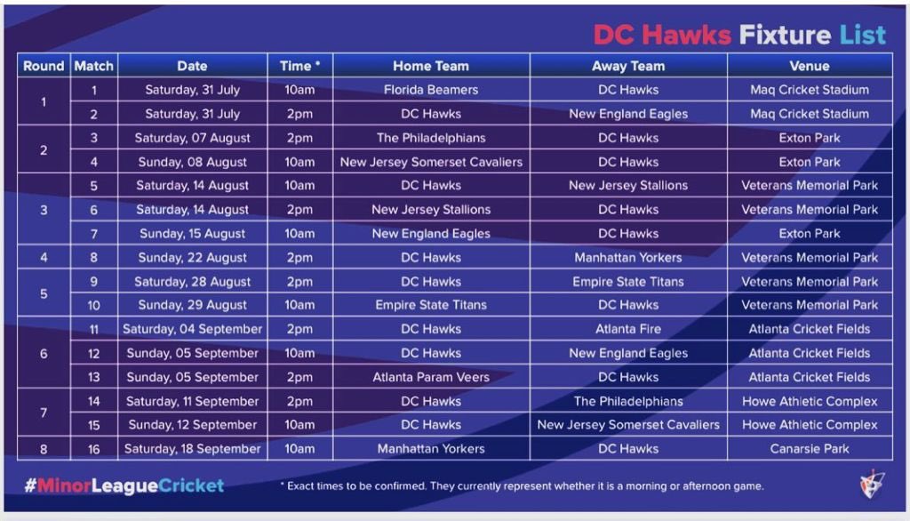 uhvardhan's tweet photo. @MiLCUSA @MiLCricket @usacricket @OrlandoGalaxy1 This is DC Hawks fixtures. Found it on Insta yesterday. https://t.co/aG2KSqR5aN