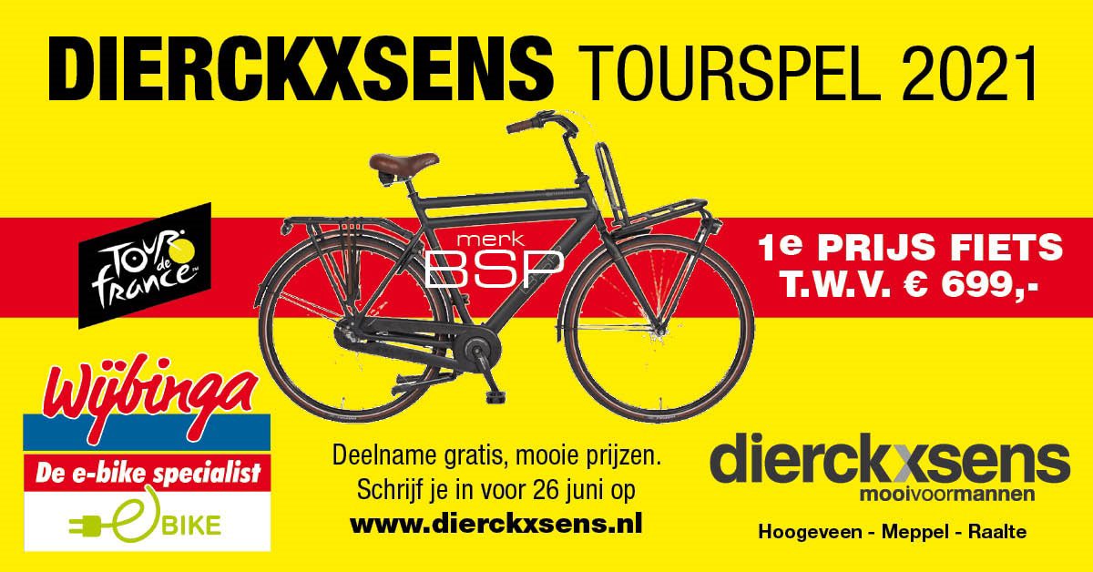 Volgende week start de Tour de France. Schrijf je nu in voor ons tourspel op dierckxsens.nl/tourspel/ Deelname is GRATIS !! We doen ook niets met je gegevens. Gewoon leuk !!! Win een fiets #hoogeveen #meppel #raalte