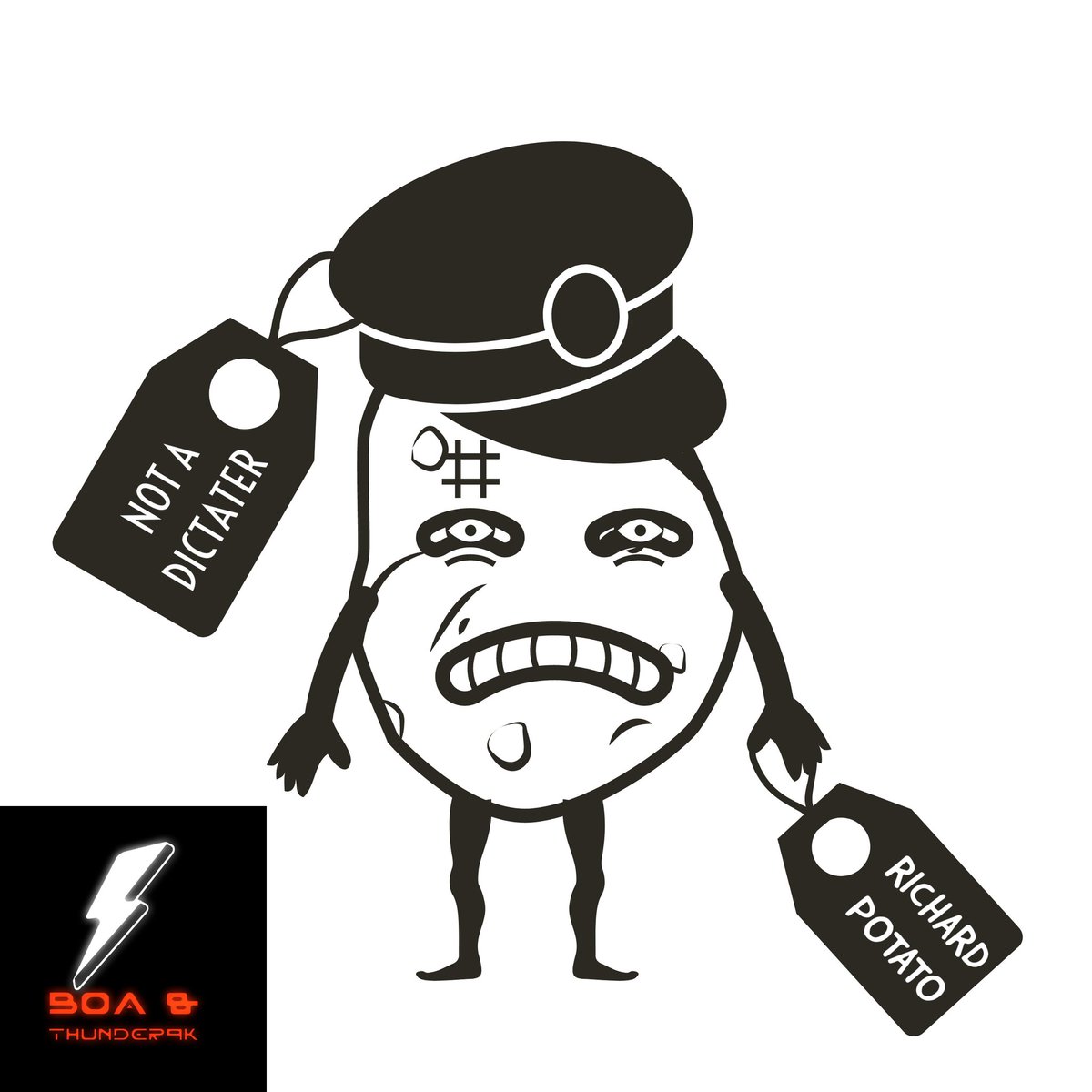Boa_Thunder9k's tweet photo. Our latest shirt 👕 design, soon to be available on Spreadshirt - we give you...Richard Potato! Who is clearly not a dictator as his name tag says. Please enjoy, and have a great day...because y'know, 🥔 potatoes 🥔...#Potatoes #stickeminastew #funny #precious #taters https://t.co/TLDc8RZMXX