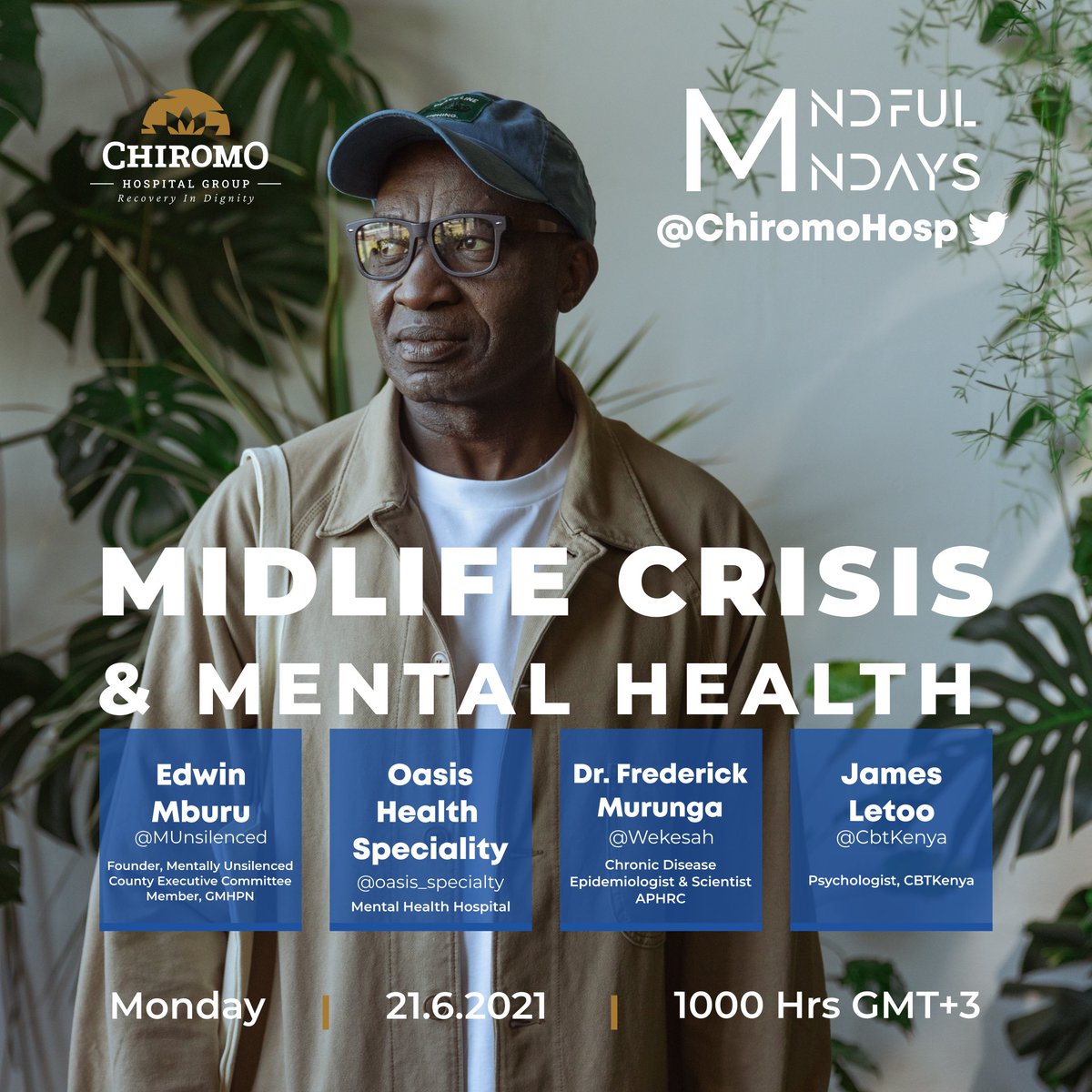 This coming Monday, on #MindfulMondays we'll be addressing matters MIDLIFE CRISIS &amp; MENTAL HEALTH with <a href="/CbtKenya/">Cbt Kenya</a> <a href="/oasis_specialty/">Oasis MHL Hospital</a> <a href="/Wekesah/">Ѫцяцпgа Шёкё$ан</a> and <a href="/MUnsilenced/">Mentally Unsilenced</a> as we try to understand what MIDLIFE CRISIS really is and the impact it has on our mental wellness.

#YourMentalHealthFirst