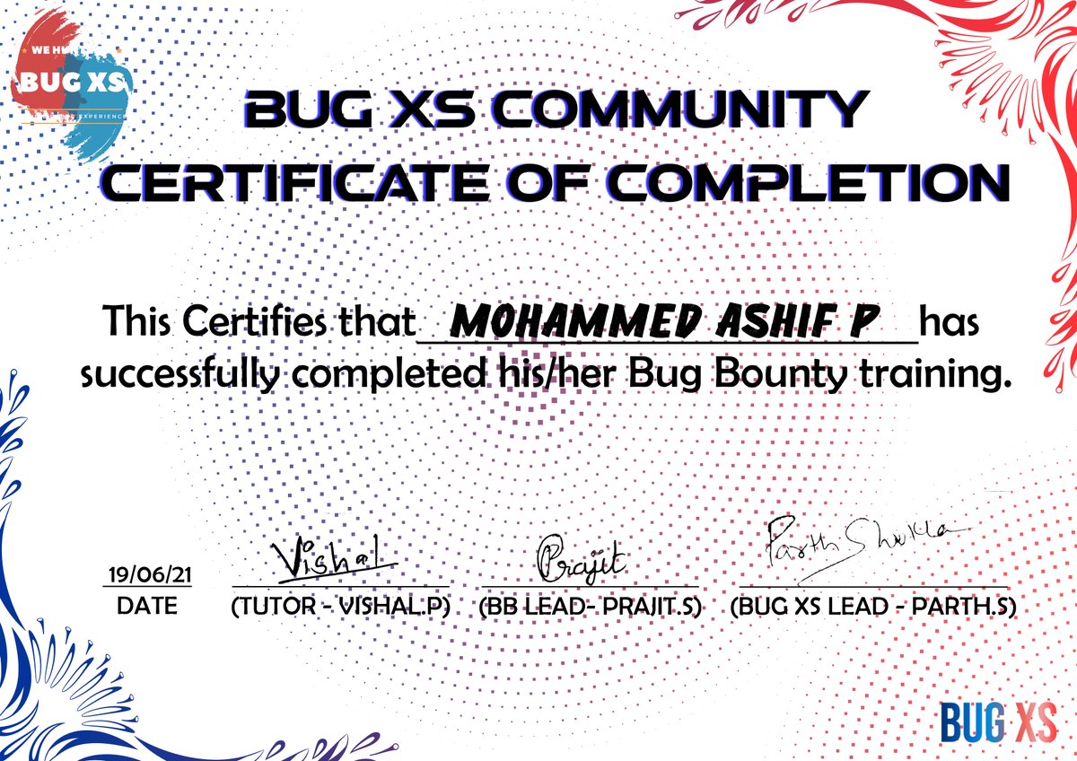 Just started Bug Bounty Hunting, I believe having a solid foundation in fundamentals is a must and that is what I have received from the BugXS community class lead by <a href="/PrajitSindhkar/">Rokkam Vamsi</a> and the team. Thanks to them I have started finding bugs more effectively on the VDP.