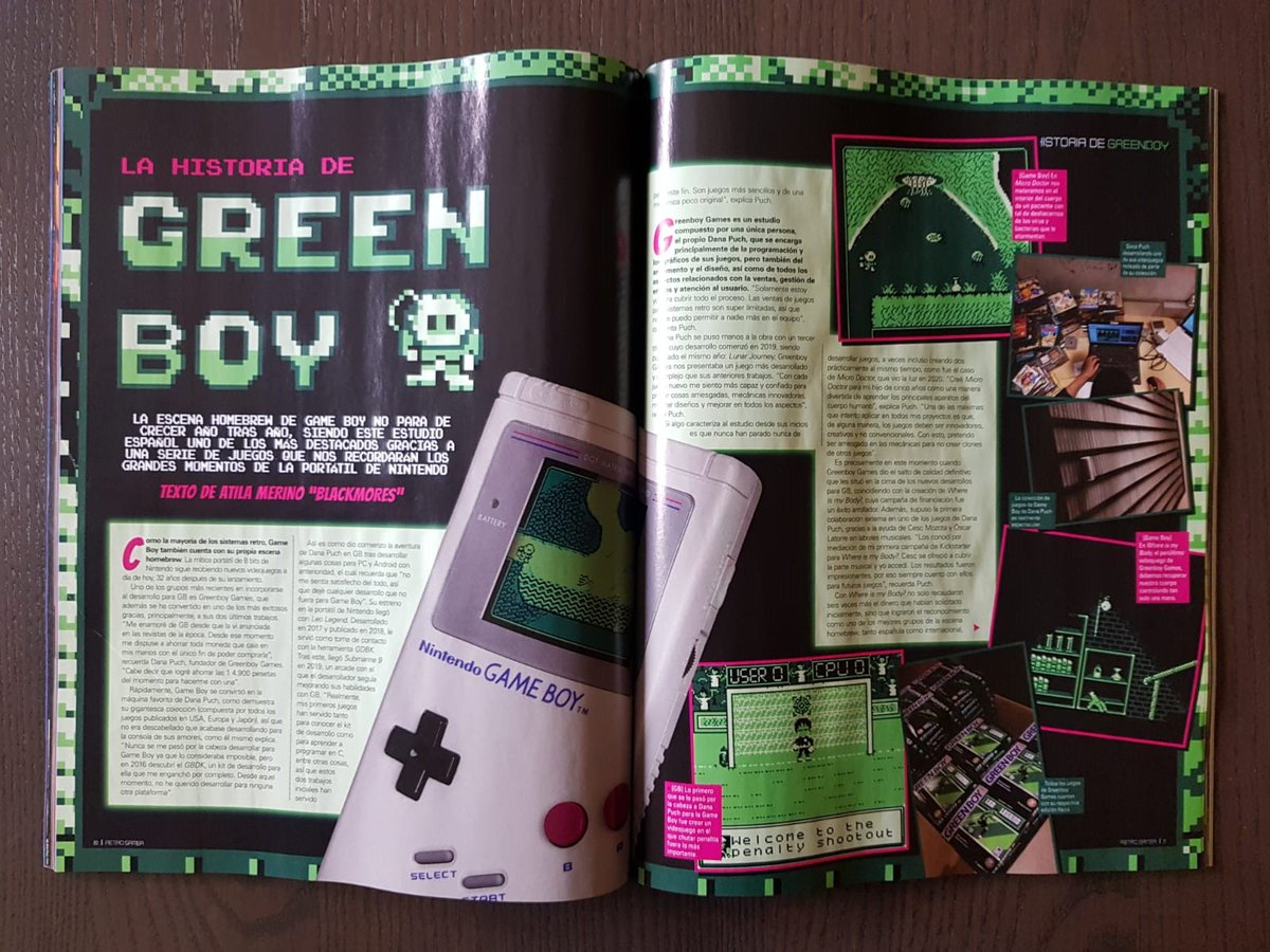 blackmores_'s tweet photo. La nueva #RetroGamer española (número 36), cuya portada de Game Over es, probablemente, la más bonita hasta el momento, contiene mi reportaje sobre @Greenboy_games, uno de los mejores grupos españoles dedicados a la escena #homebrew de #GameBoy. Brutal maquetación de @Lamarisu https://t.co/jP9JyJxijA
