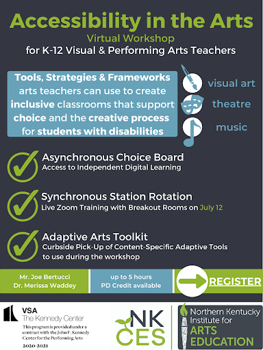 K-12 Visual & Performing Arts Teachers can join @merissa_waddey and @Joe_Bertucci_ for this #VirtualWorkshop aimed at increasing accessibility in the arts. Up to 5 hours PD Credit available. #ArtsForAll @VSAIntl Please register: conta.cc/3w5JfqM 
#ConnectGrowServe