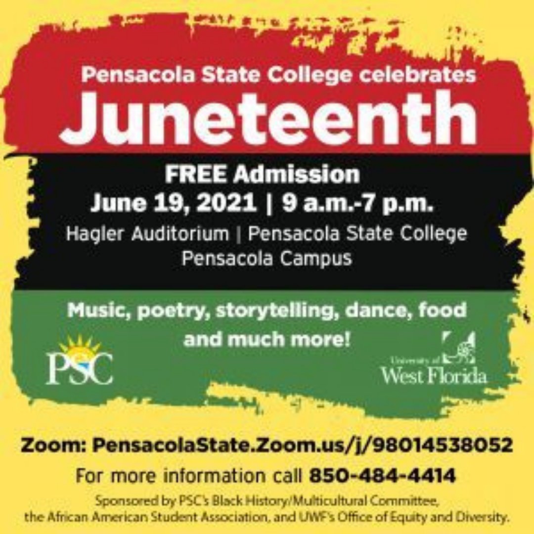TBBPSC's tweet photo. Due to the weather all events will be held either in-doors or online!
For the full schedule to go to the link below ⬇️
https://t.co/SvtdJtRtMl
⬇️Zoom link⬇️
https://t.co/UdzLBNEYCi

#HappyJuneteenth #Juneteenth #PensacolaState https://t.co/guHKe3hTTh