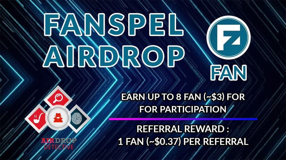 🔍 New #Airdrop: Fanspel

💲 Reward: Up to 8 FAN [~$3]  + 1 FAN [~$0.37]  per referral

🔴 Start the Fanspel Airdrop Bot

🔘 Do the tasks on the bot &amp; submit your data.

🔘 Details: youtu.be/dIh6Y_lwaOk

#Airdrops #Bitcoin #AirdropDetective #Fanspel #blockchain
