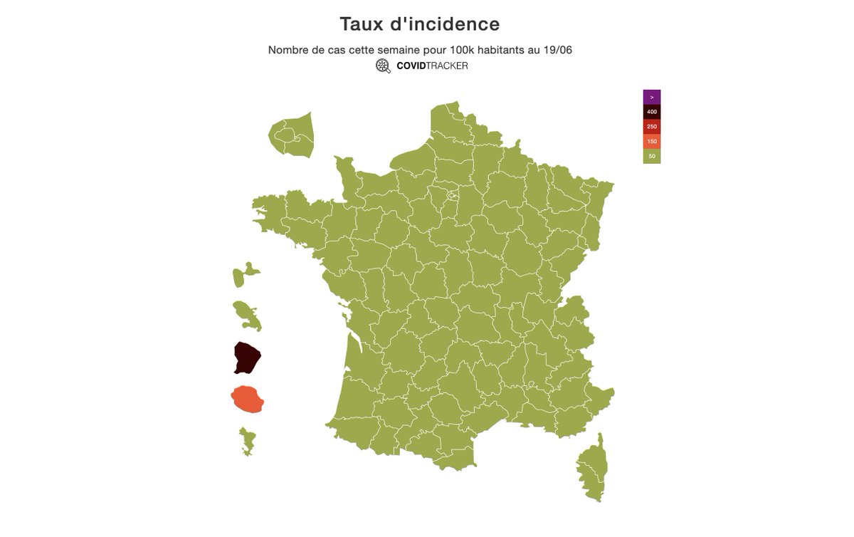 L’ensemble de la France métropolitaine est désormais en-dessous du seuil d’alerte (50 cas par semaine pour 100k habitants)