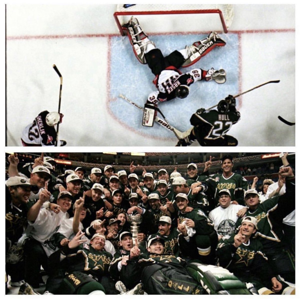 22 years ago today, the puck dropped on Game 6 of the 1999 #StanleyCup Final. By the wee hours of 6.20.99 the <a href="/DallasStars/">Dallas Stars</a> were Stanley Cup Champs! 💚🏒🏆 #PartyLikeIts1999  #GoStars