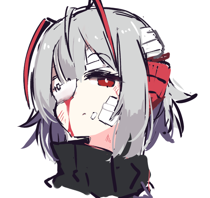 w (arknights) 1girl solo white background red eyes grey hair simple background blood  illustration images