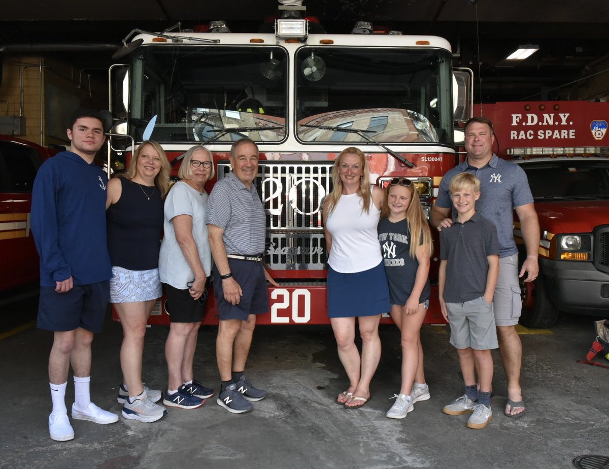 FDNY's tweet image. Today, retired FDNY Firefighter Eugene Pugliese #Ladder20 reunited with Deirdre Taylor, who he rescued from a fire in 1983. Read about the heroic rescue and their first reunion at: bit.ly/Pugliese1983re…
