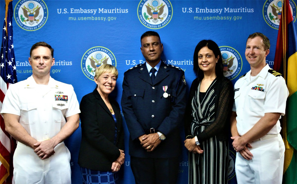 USEmbassyMoris's tweet photo. Join us in congratulating Superintendent of Police Ravi Ghunsum from the #Mauritius Police Force on his selection to attend @NDU_EDU in Washington D.C.! This one-year professional military education program is funded by the @StateDept and supported by @USAfricaCommand https://t.co/DBBkPil0h7