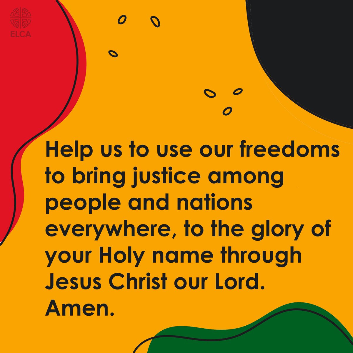 ELCA's tweet photo. Today we celebrate #Juneteenth, which commemorates the end of slavery in the United States. Let us give thanks for freedom and pray for an end to oppression everywhere, using the words of ELCA Worship's Juneteenth Observance Prayer of the Day. https://t.co/GSuuIJ4GQg