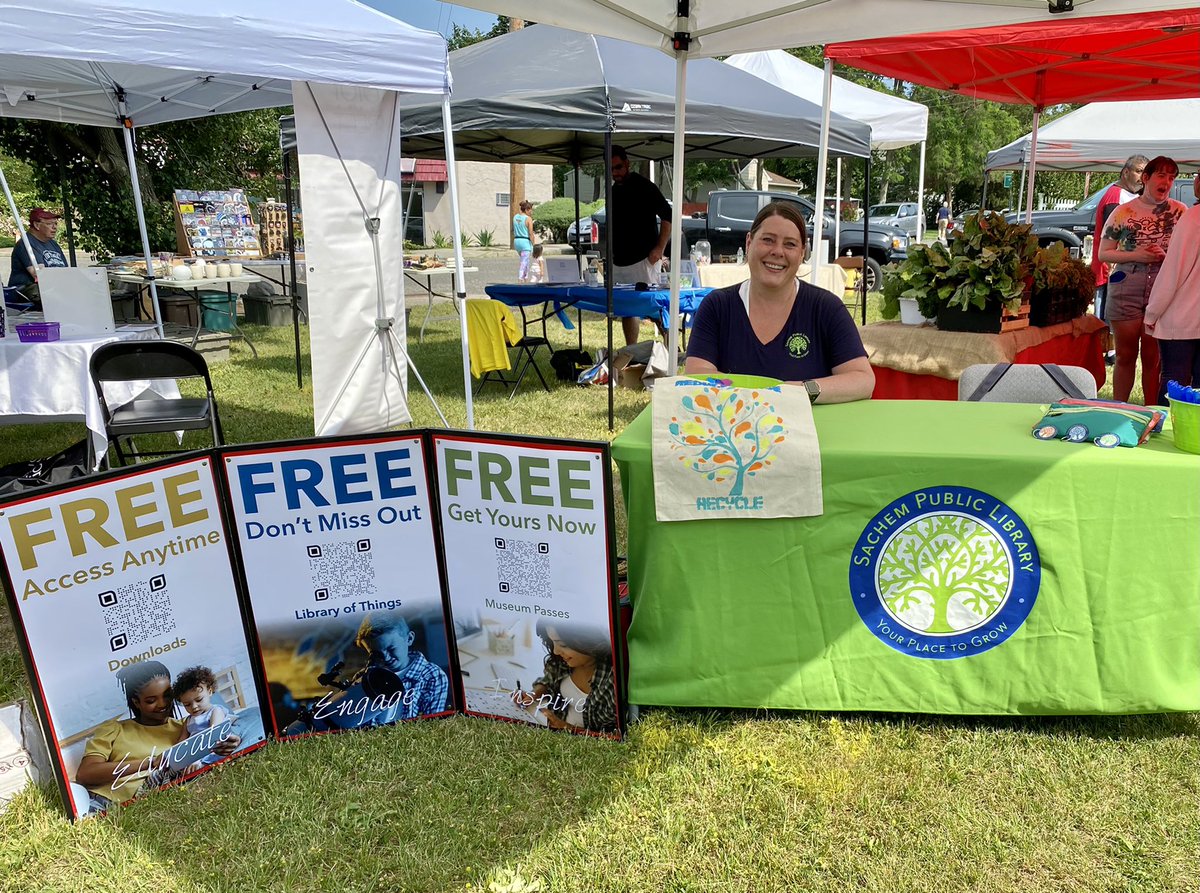 Sachem Public Library is hanging out at the Farmingville Residents’ Association Farmers Market. We are at Triangle Park. Come visit us and see all there is to offer. We are here till 4pm. <a href="/sachemlibrary/">Sachem Library</a>