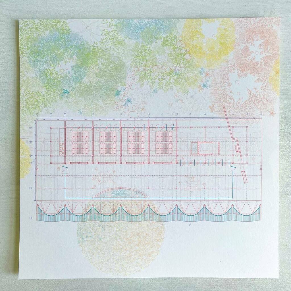 hello_elsewhere's tweet image. Ground plan showing repeated units of classrooms facing the forest and a large continuous hall at the front. “Forest House” is a project for Ethiopia, that reimagines the sacred Church Forest found across the country as a new secular typology of school a… instagr.am/p/CQTasYYMH0Q/