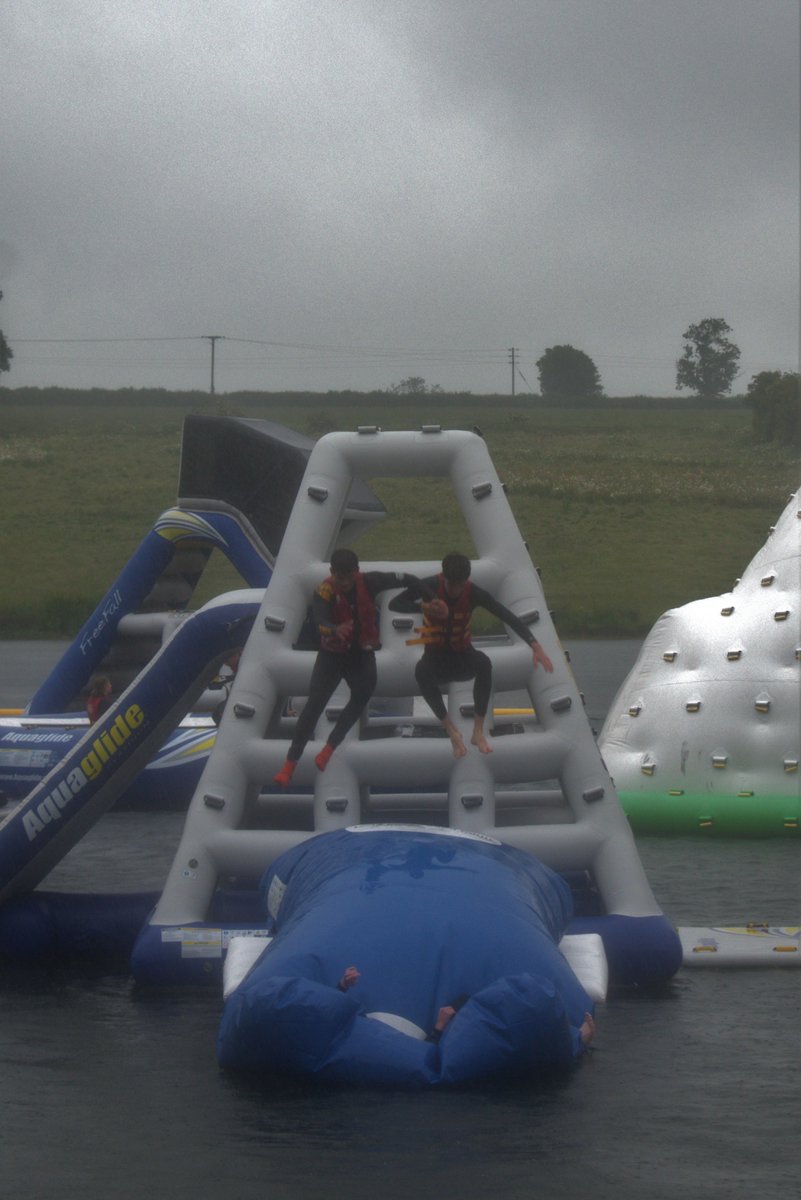 OakhamSch's tweet photo. Form 5 pupils having a wonderful time at the Rutland Water Aquapark despite the torrential rain! #summerprogramme @RutWaterPark #activities #friends #fun https://t.co/FLhFxs5BG8