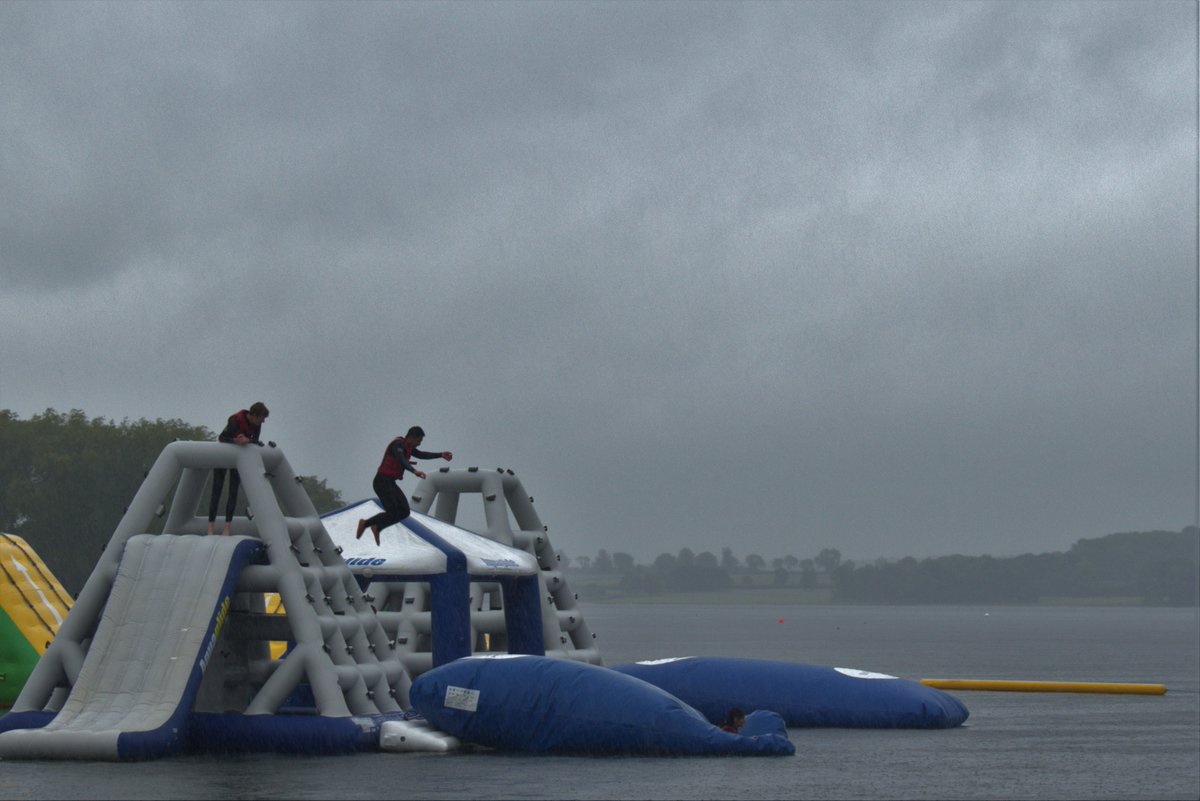 OakhamSch's tweet photo. Form 5 pupils having a wonderful time at the Rutland Water Aquapark despite the torrential rain! #summerprogramme @RutWaterPark #activities #friends #fun https://t.co/FLhFxs5BG8
