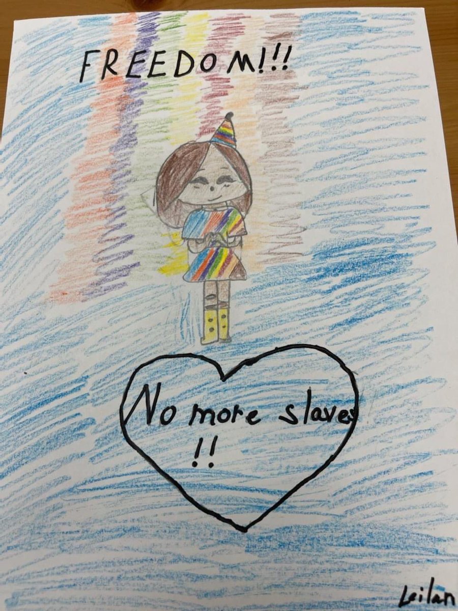 kidsindistress's tweet photo. On this day in 1865, enslaved African Americans learned of their freedom. We commemorate today by celebrating #Juneteenth with our family and friends. 

Yesterday, the kids at Aftercare learned about the history of Juneteenth and created art to share the lesson. https://t.co/lLqupmGMX3