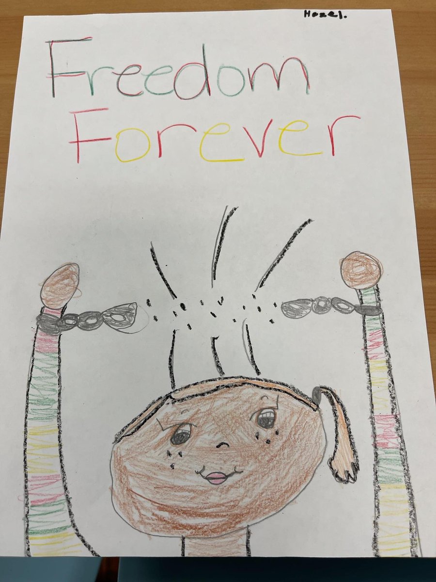kidsindistress's tweet photo. On this day in 1865, enslaved African Americans learned of their freedom. We commemorate today by celebrating #Juneteenth with our family and friends. 

Yesterday, the kids at Aftercare learned about the history of Juneteenth and created art to share the lesson. https://t.co/lLqupmGMX3