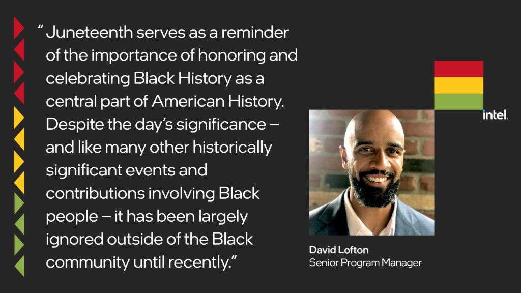 WeAreIntel's tweet photo. This #Juneteenth, our colleague reflects on the importance of the day and what it means to him. #InclusionAtIntel https://t.co/0E1cFuD2w8