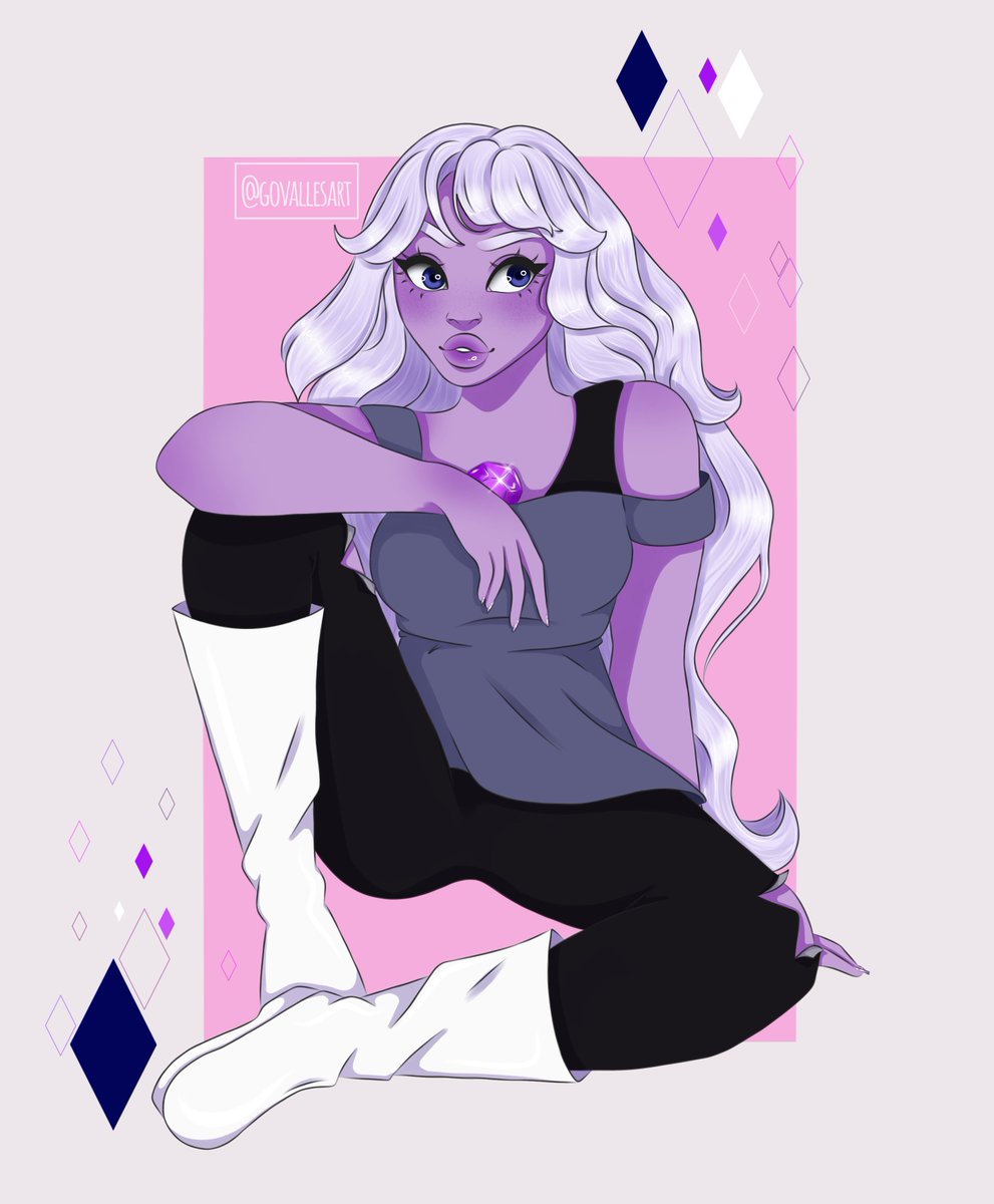 govallesart's tweet photo. Aquí les muestro una colaboración que hice sobre #🌟stevenuniverse🌟 dirigida por #pintoflores.art junto con otros artistas e ilustradores 🥰 me divertí mucho haciendo a Amatista y a Lapislázuli en mi estilo 💜😍 https://t.co/qVnNX4nvf4