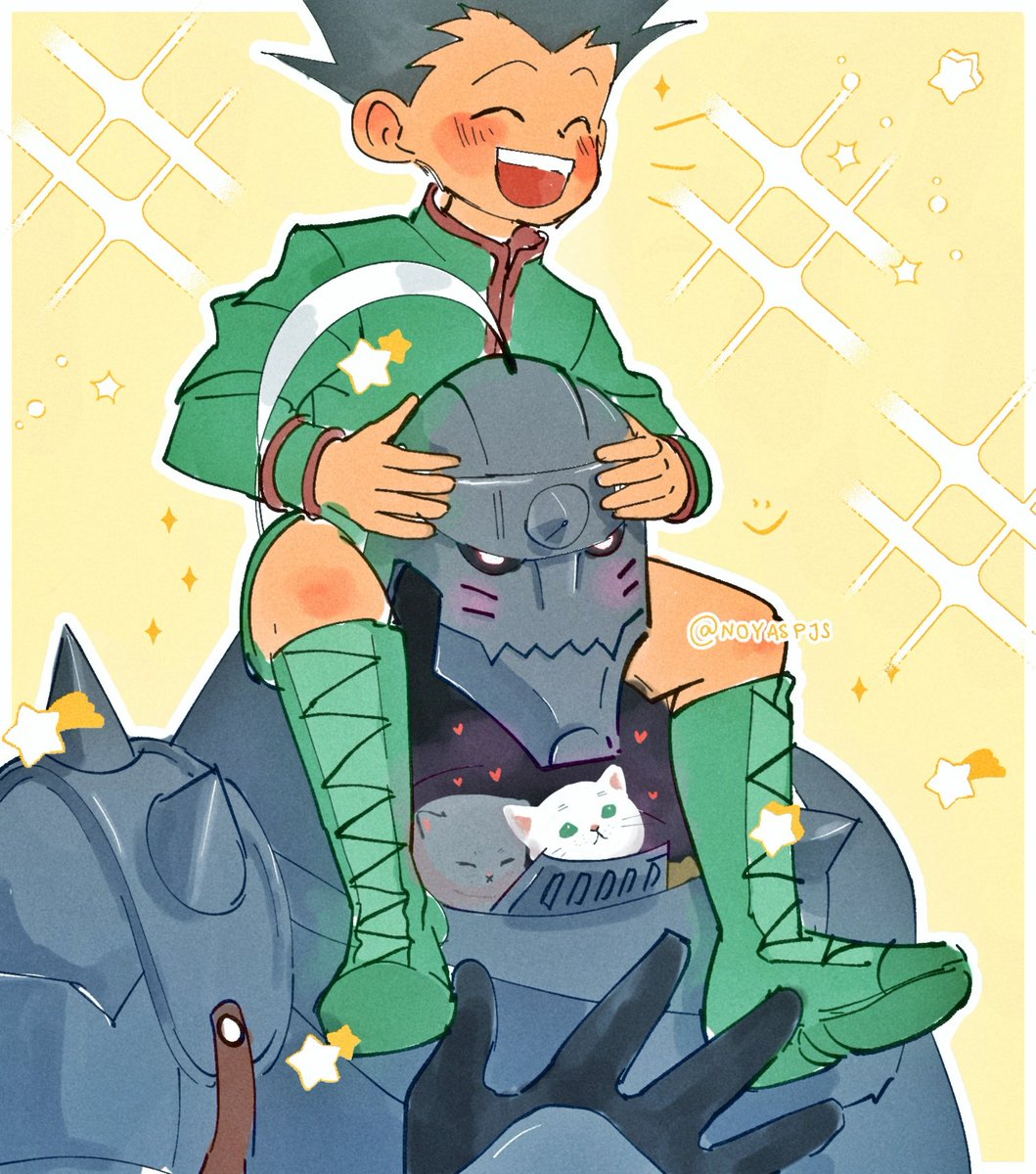 Look inside alphonse' armor. Gon put them there :) #hxh #fmab