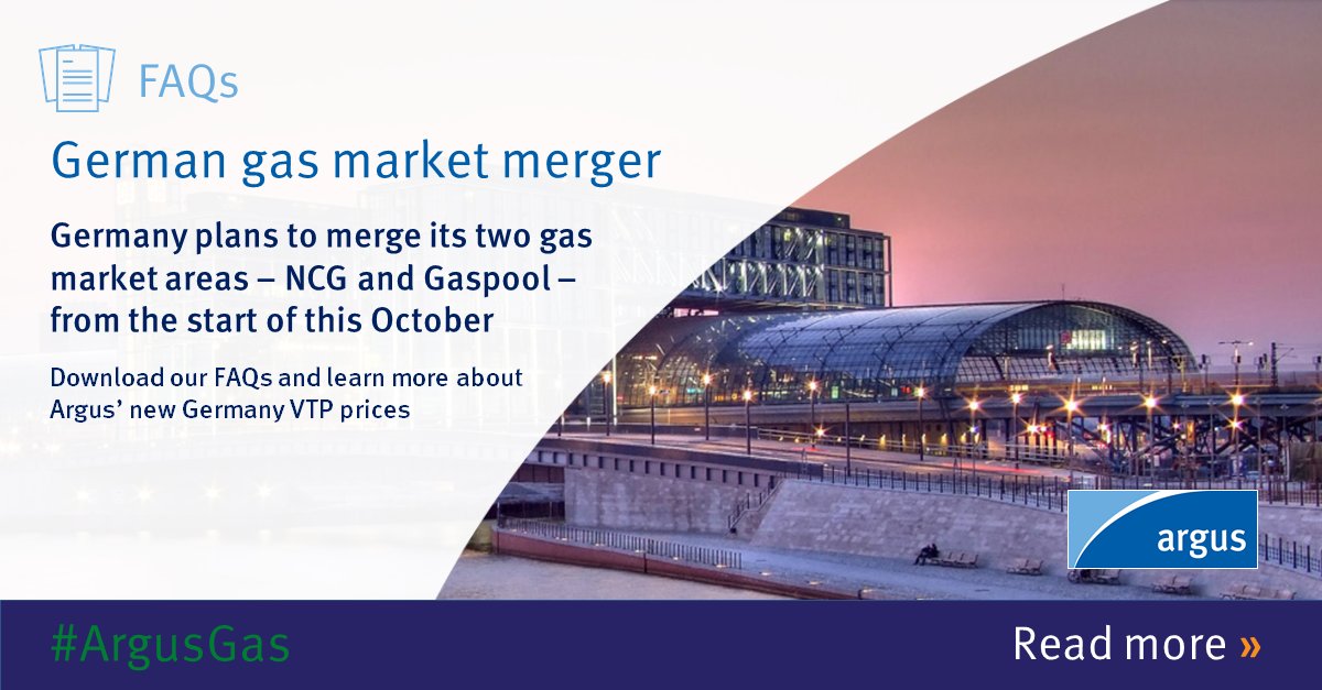 ArgusMedia's tweet photo. NCG and #Gaspool are merging in Oct to form a new #natgas market area in Germany. What’s behind the merger and how will it work? Find out with our special FAQs: https://t.co/tDbioJ6RX7 | #ArgusGas #gasprices #ONGT
Info on Argus’ new Germany #VTP prices: https://t.co/s4piL4VbWD https://t.co/DNvxm5pVCR