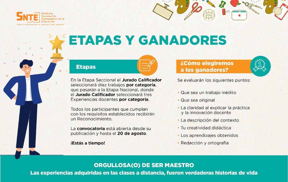VerazaCar's tweet photo. #TodosSomosUno 🙋‍♀️🙋
#NosVemosEnLaEscuela 🏤

Innovación y buenas prácticas docentes durante el confinamiento 🧍🏡  son experiencias que el #SNTE 🍎📚 premiará para reconocer la vocación en la era #COVID19 🦠

‼️Participa‼️
Convocatoria 👉Da click aquí👇
https://t.co/0n9m59zT7g https://t.co/f9nCwQ1Bqq