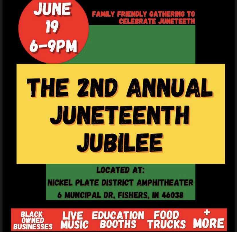 Happy Juneteenth! We hope to see everyone this evening at Nickel Plate in <a href="/FishersIN/">FishersIN</a>. ALL are welcome to this event by <a href="/EquityFishers/">Fishers Equity Awareness 🗯</a>. We are proud of this amazing group of <a href="/HSESchools/">Hamilton Southeastern Schools</a> students &amp; recent grads! <a href="/mjslaby/">MJ Slaby</a> @atFishers <a href="/FishersParks/">fishersparks</a> <a href="/wrtv/">WRTV Indianapolis</a> <a href="/WISH_TV/">Wish Tv</a> <a href="/WTHRcom/">WTHR.com</a> <a href="/indystar/">IndyStar</a>