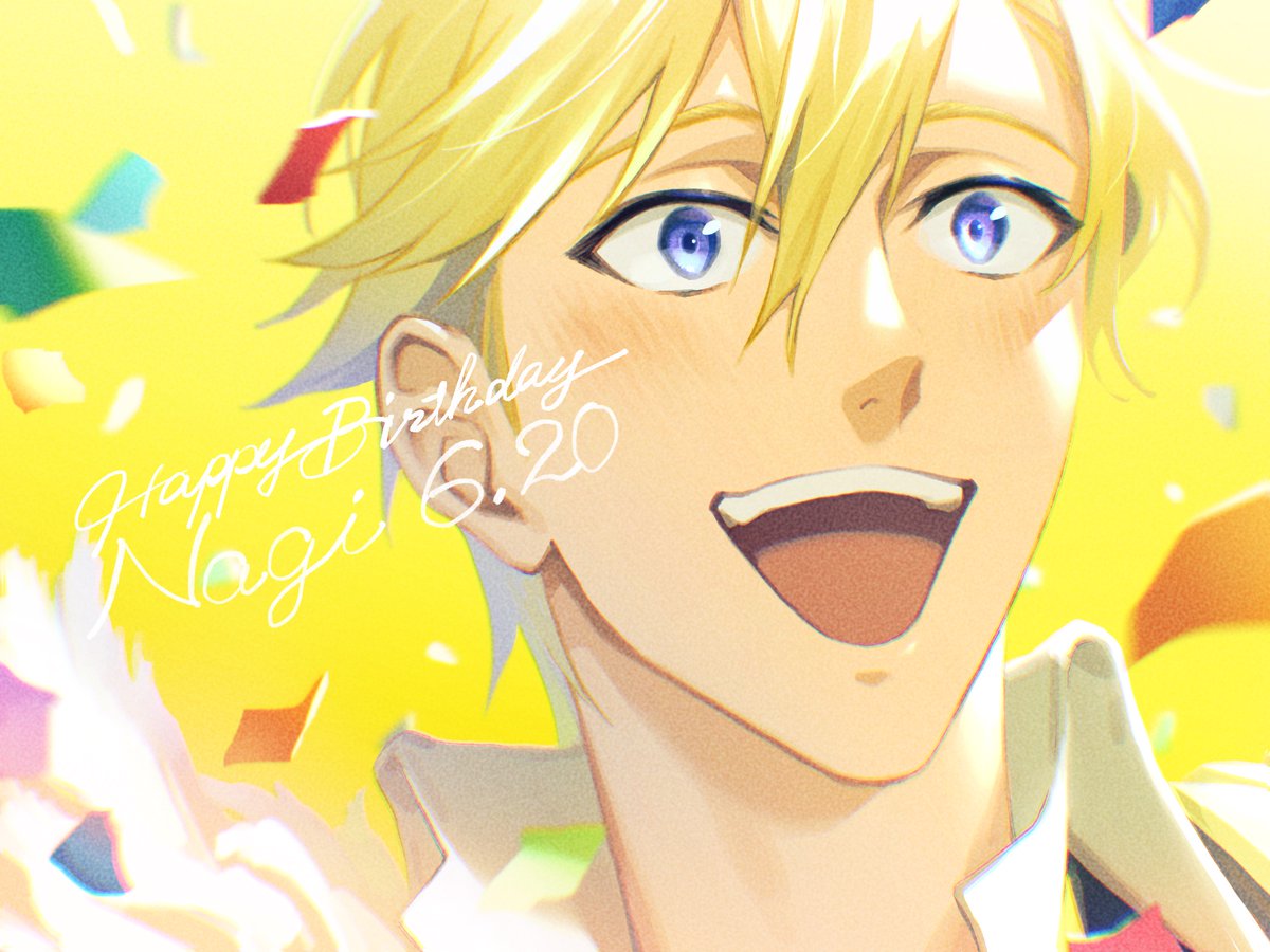 1boy male focus blonde hair blue eyes solo confetti happy birthday  illustration images