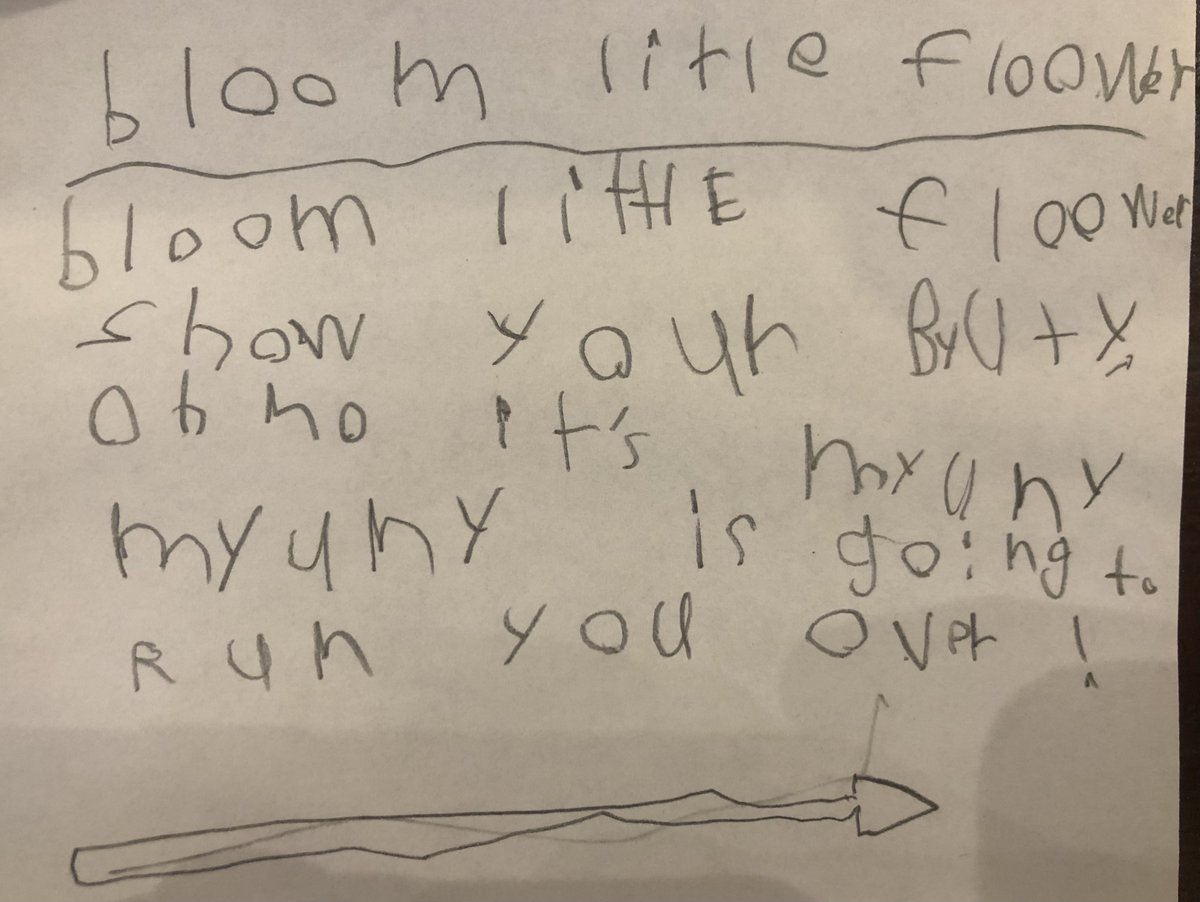 jillinboots's tweet photo. My five-year-old started a “poem store” and I asked for a poem about a flower. I got a very #SanFrancisco kid response:
bloom little flower
show your beauty,
oh no it’s Muni
Muni is going to run you over! https://t.co/cxANH5BM76