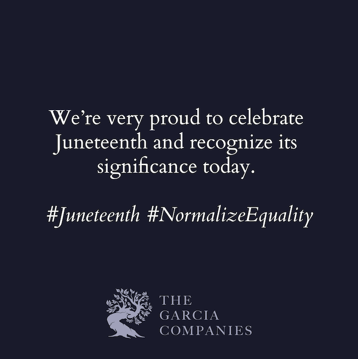 GarciaCompanies's tweet photo. Today, we celebrate #Juneteenth and its significance for our country. 
#NormalizeEquality https://t.co/gt42gWp89A
